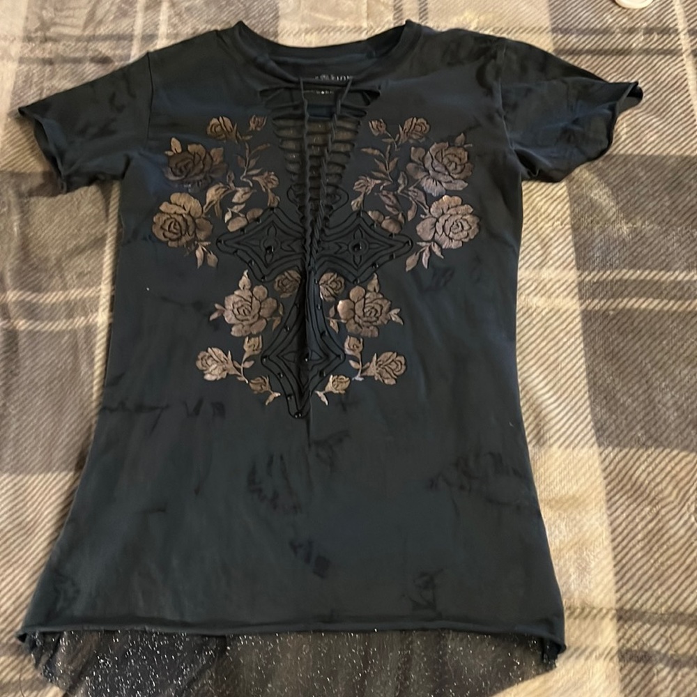 Affliction see through back shirt